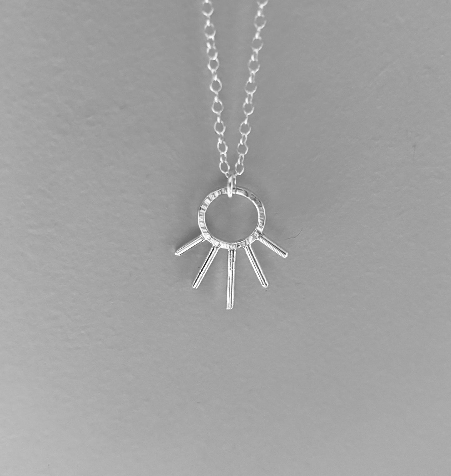 Sterling silver sun burst necklace, silver sun necklace