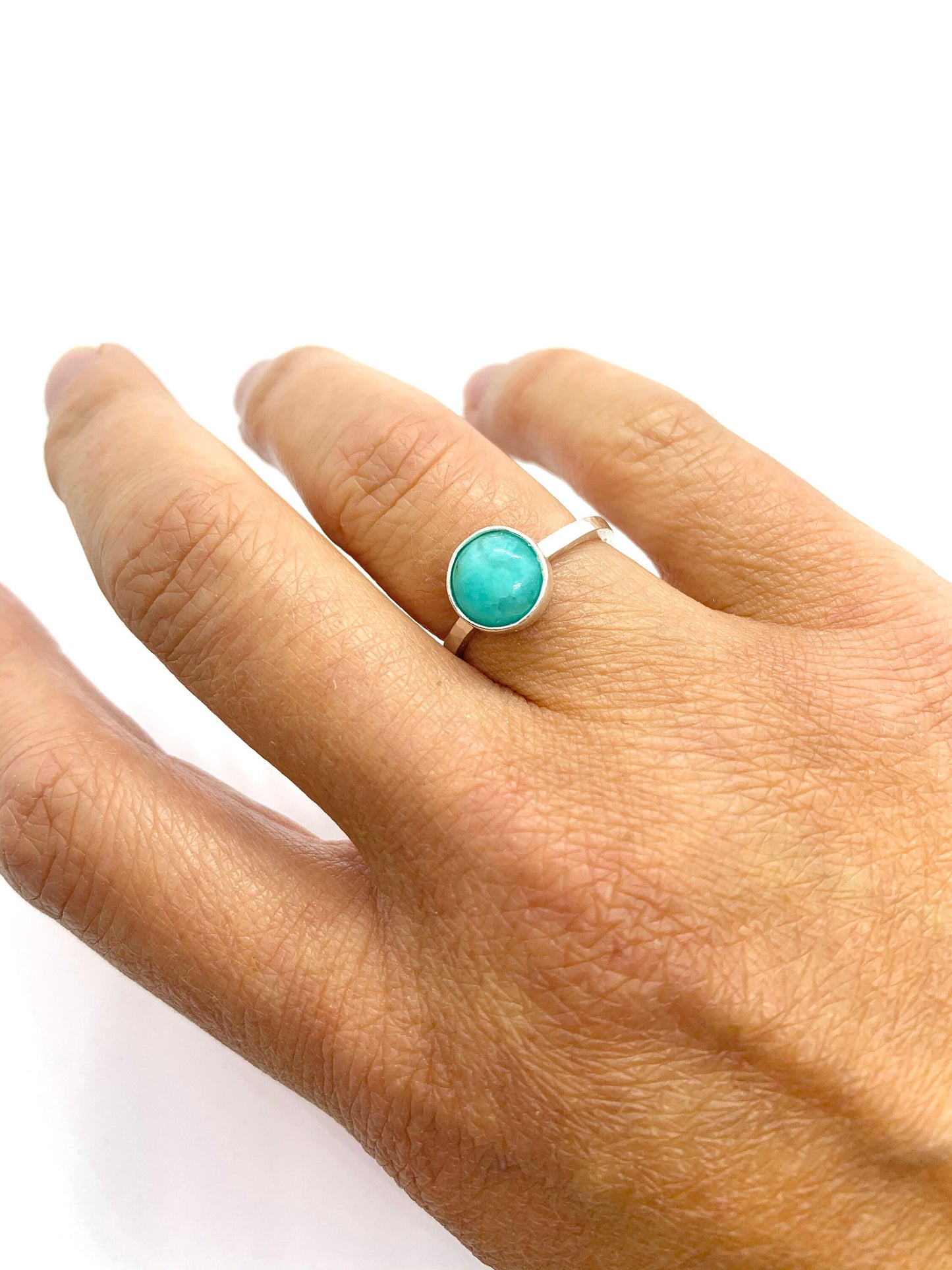 Amazonite ring, aqua blue ring