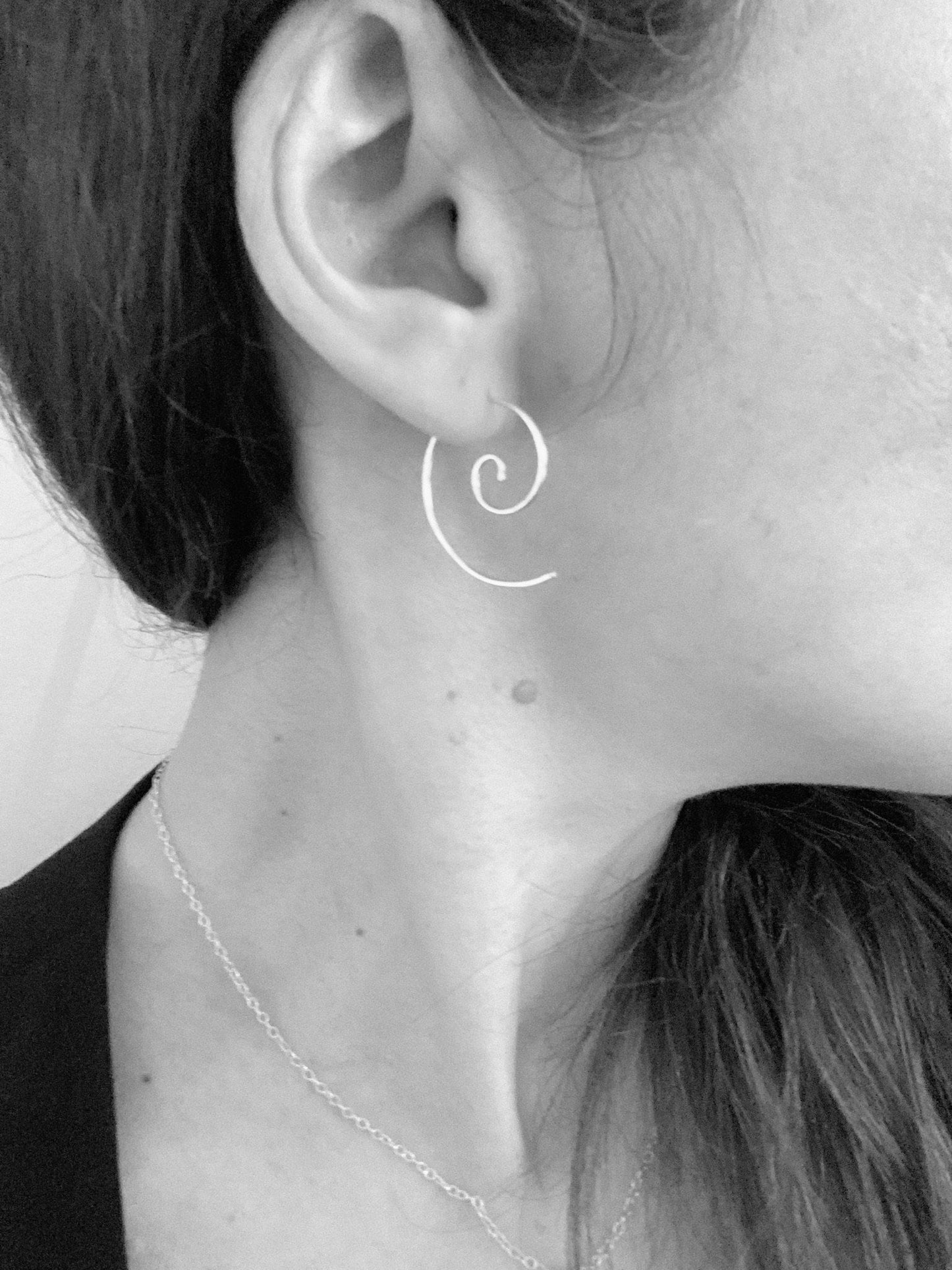 Silver spiral threader earrings, spiral hoop earrings