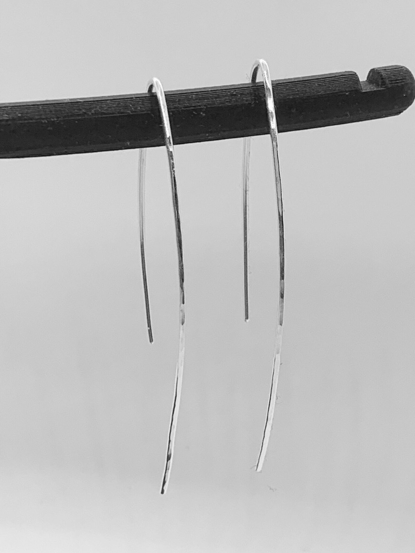 Silver hook threader earrings, silver pull through earrings