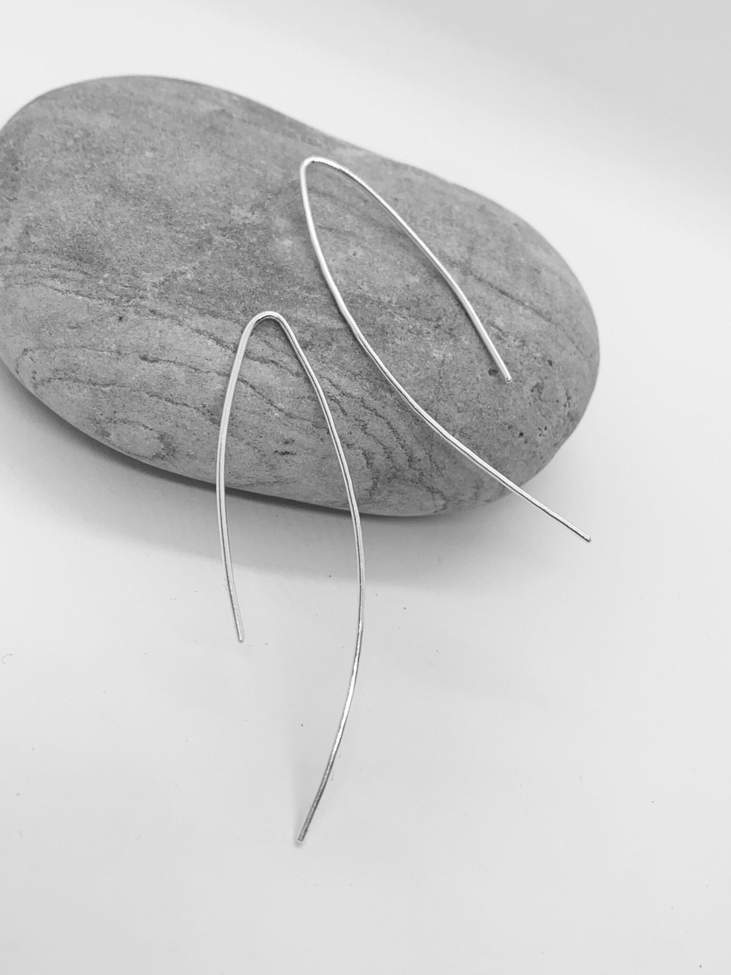 Silver hook threader earrings, silver pull through earrings