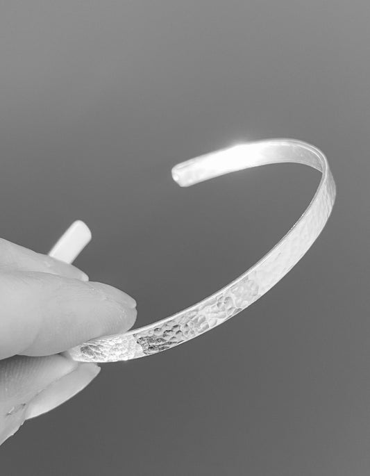 Sterling silver cuff bangle, adjustable silver bangle