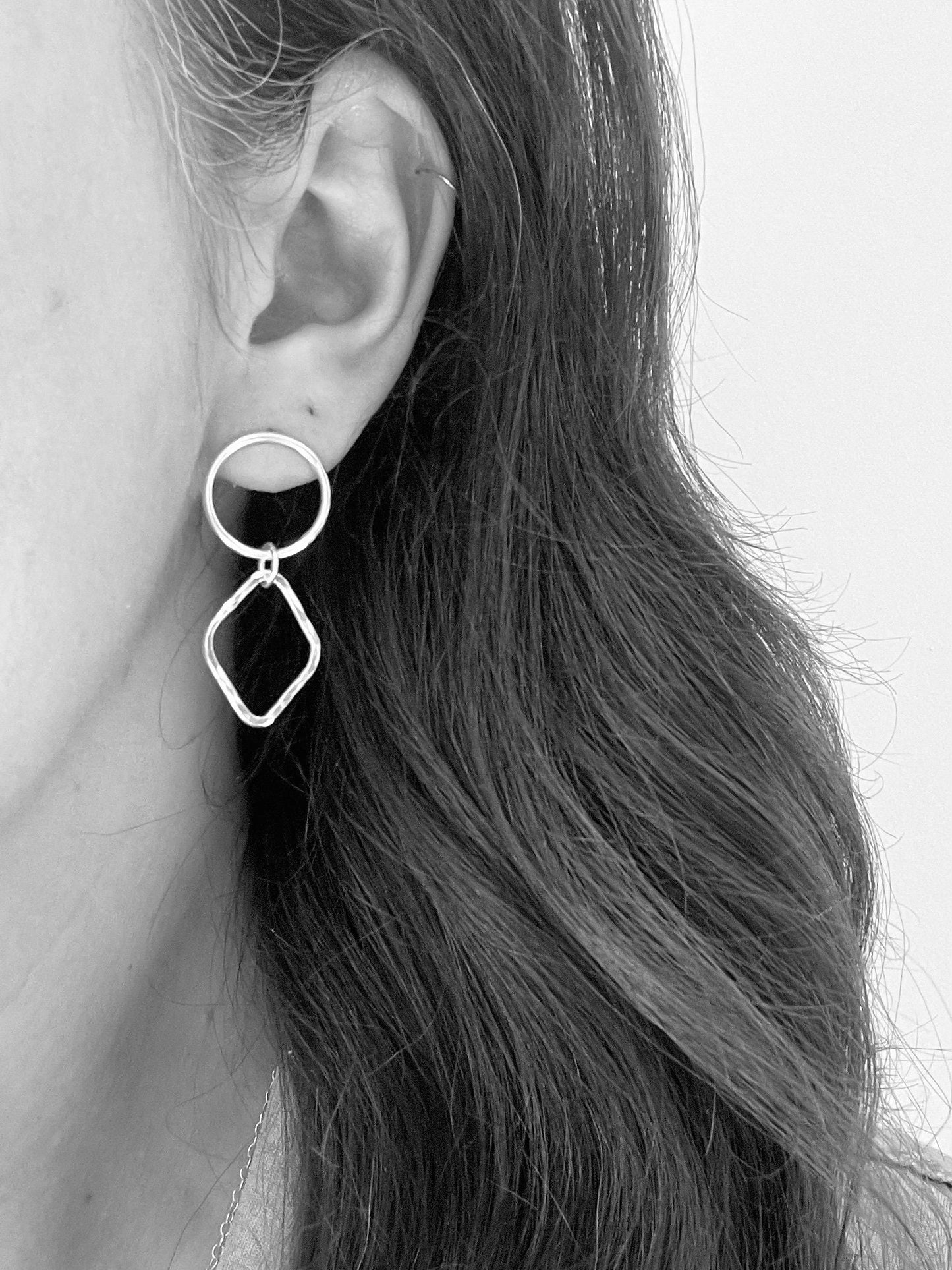 Stud and dangle asymmetric earrings sterling silver, mismatched silver earrings