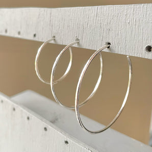 Sterling silver round hoops PAIR, large silver hoops