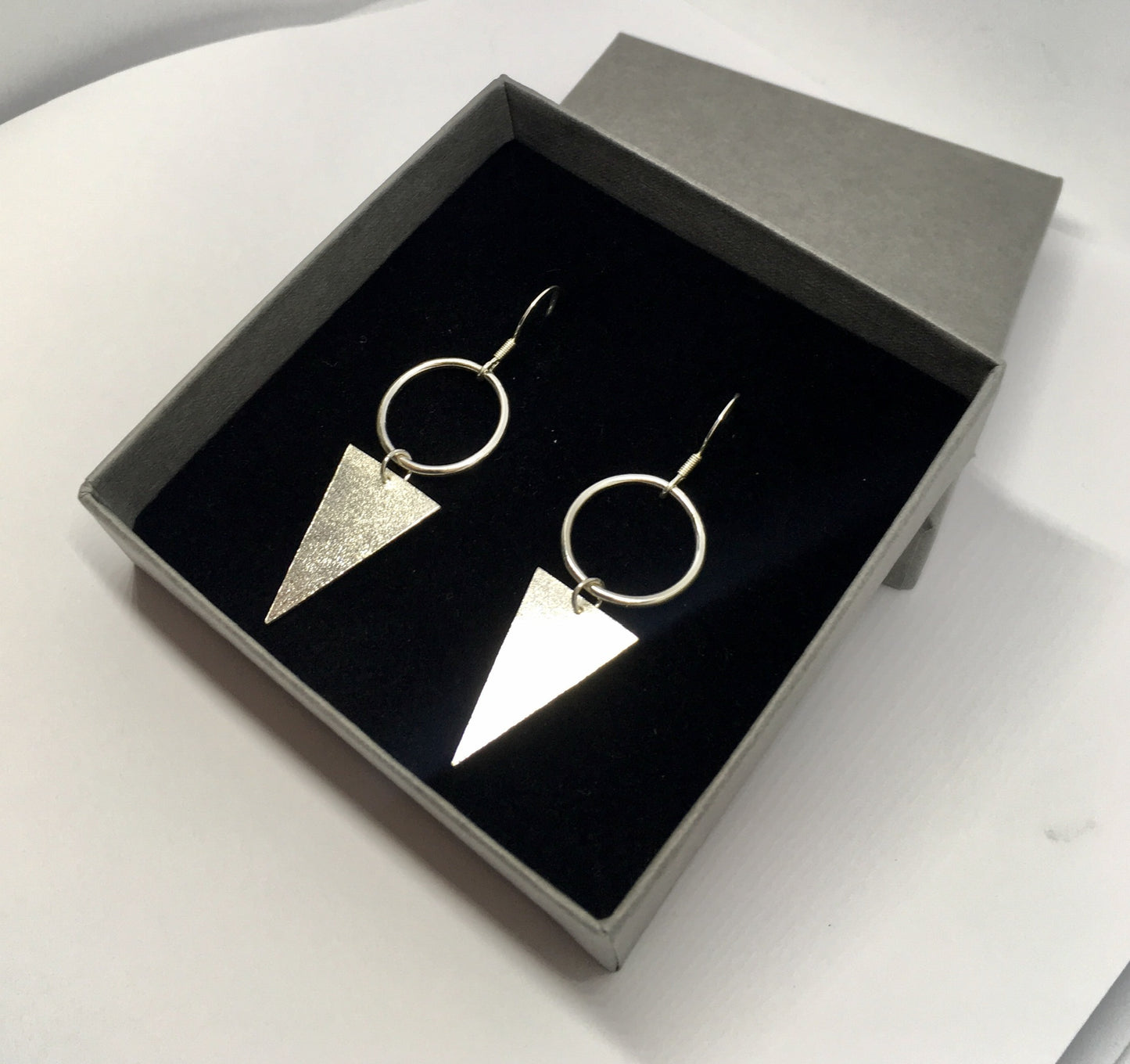 Large geometric silver earrings, silver circle and triangle earrings