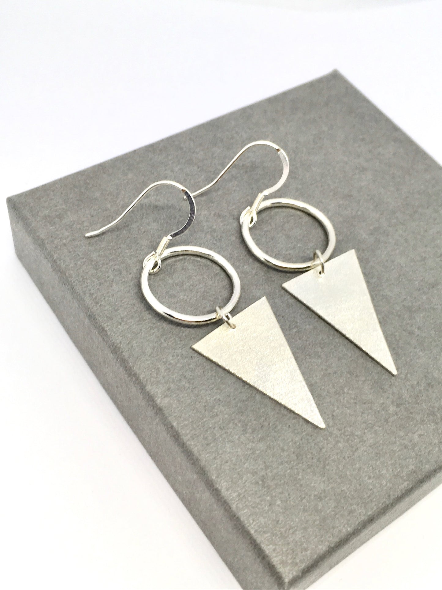 Large geometric silver earrings, silver circle and triangle earrings
