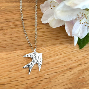 Sterling silver swallow necklace, soaring bird necklace