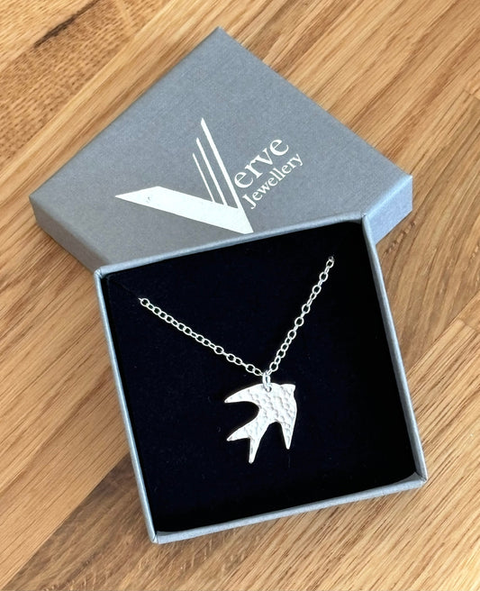 Sterling silver swallow necklace, soaring bird necklace