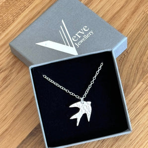 Sterling silver swallow necklace, soaring bird necklace