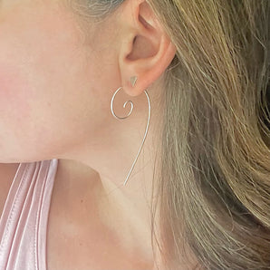 Large silver spiral threader earrings