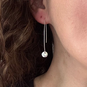 Silver hook disc threader earrings