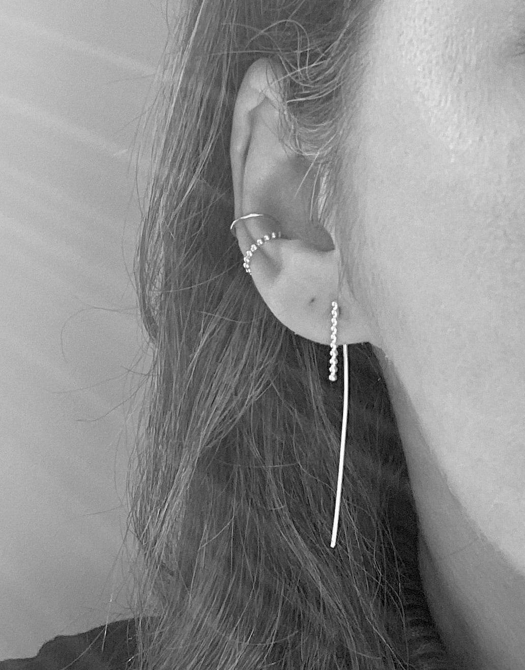 Silver thread through earrings