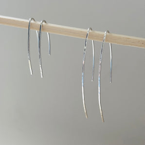 Silver hook threader earrings, silver pull through earrings