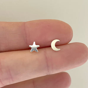 Sterling silver moon and star stud earrings