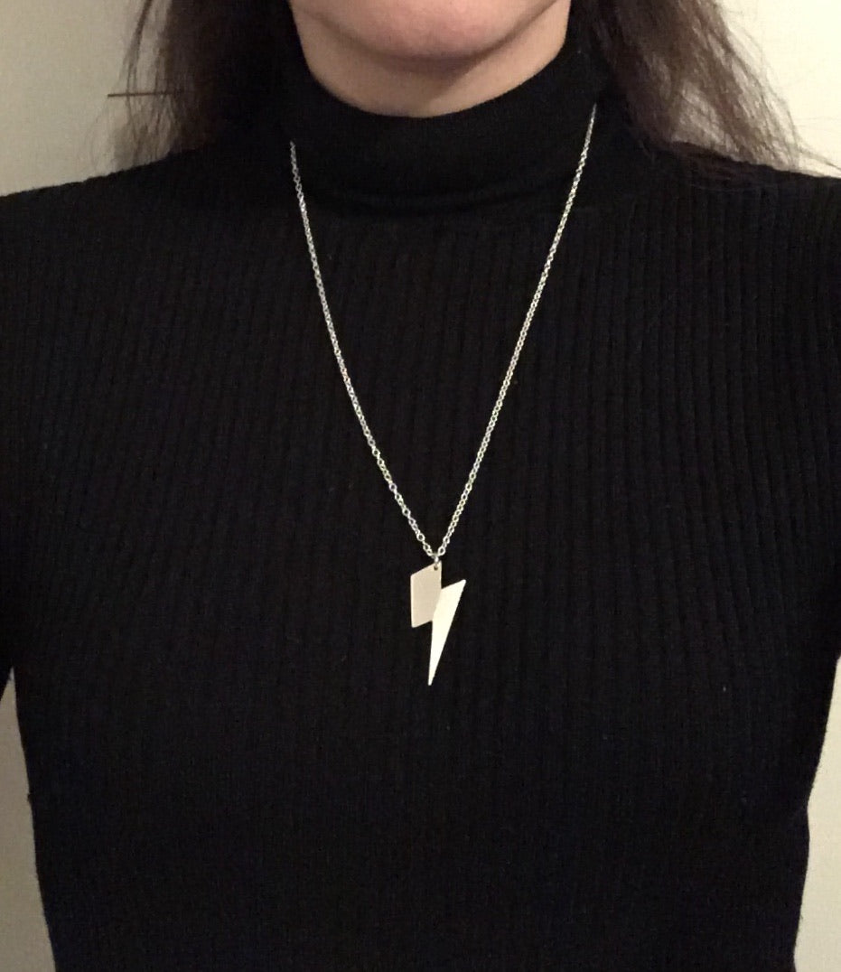 Large silver lightning bolt necklace
