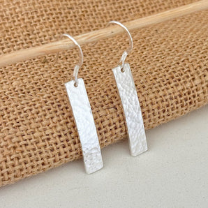 Hammered silver bar earrings