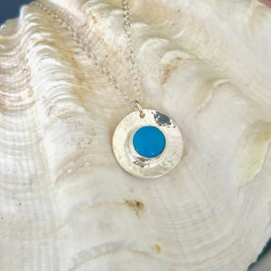 Blue Chalcedony and sterling silver disc necklace