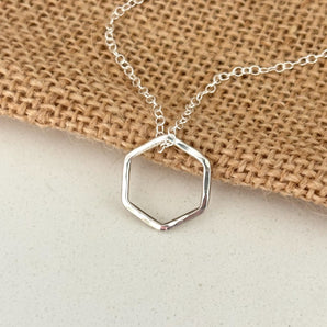 Sterling silver hexagon necklace