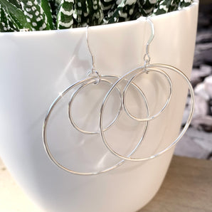 Large silver circle statement earrings, geometric circle earrings