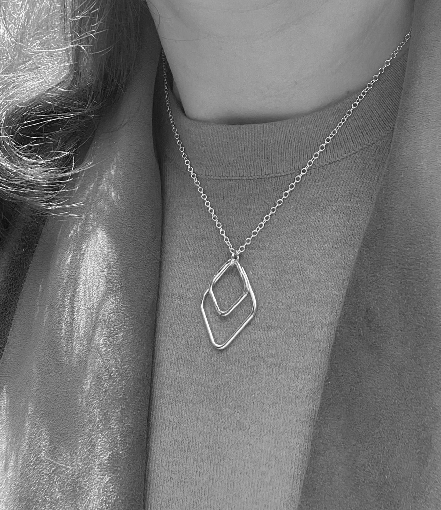 Sterling silver kite necklace, rhombus necklace