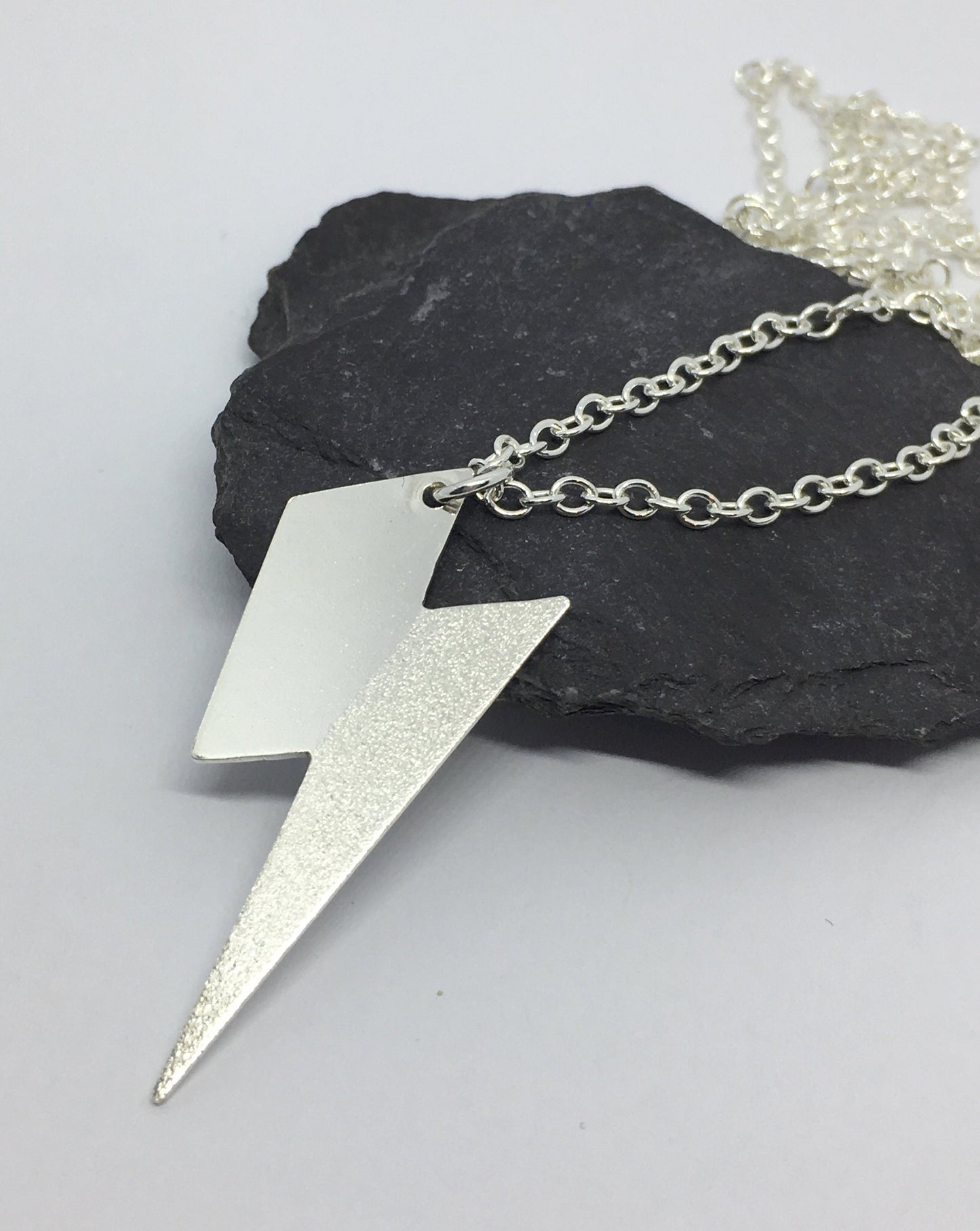Large silver lightning bolt necklace