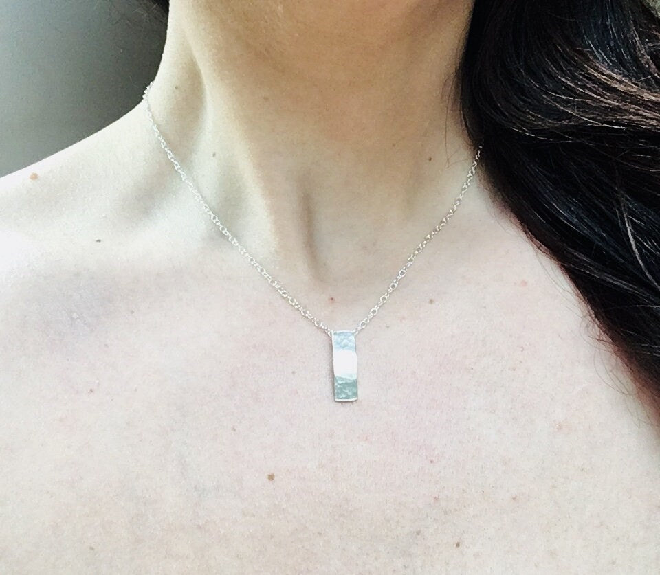 Hammered silver rectangle necklace