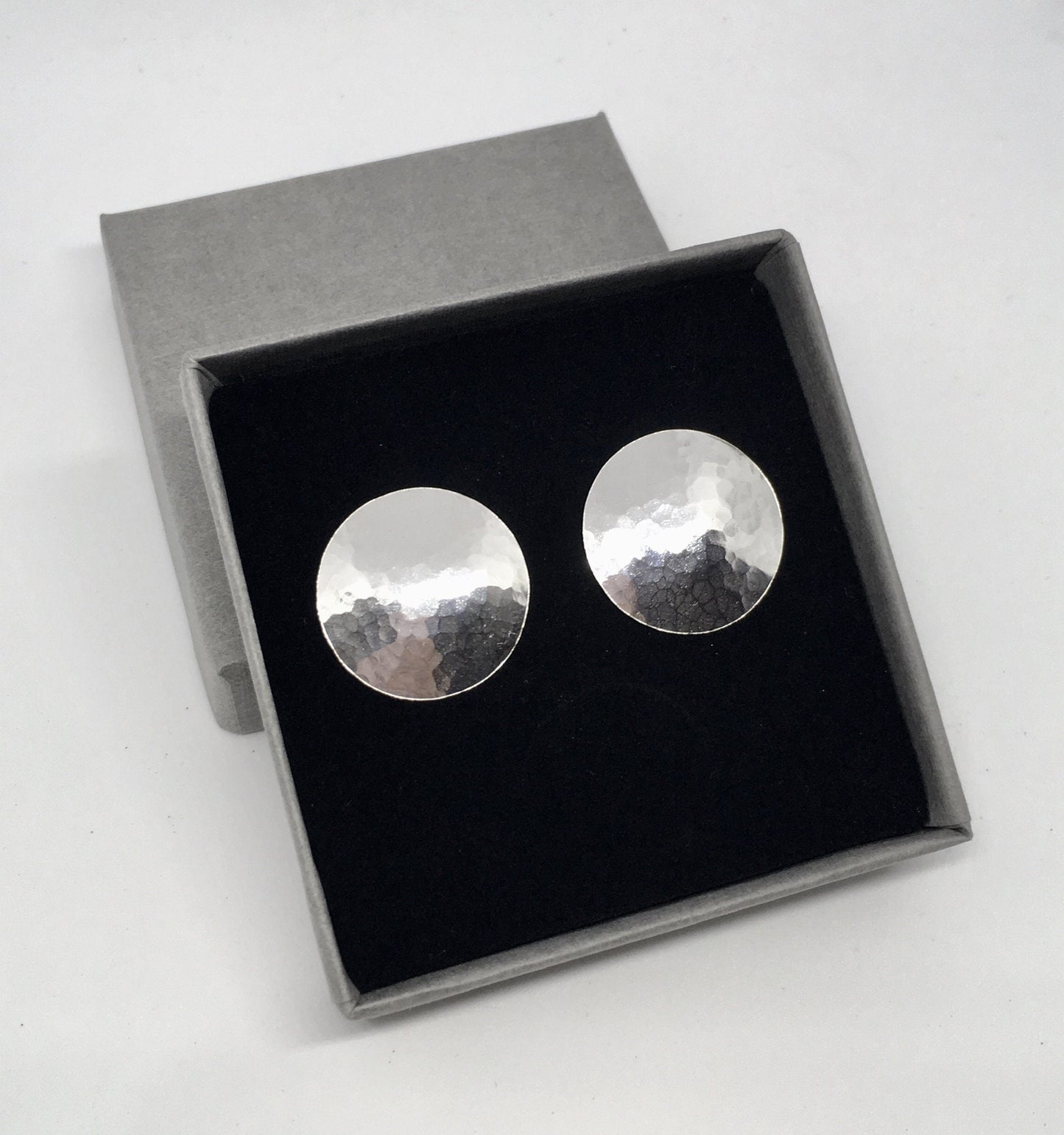 Sterling silver disc stud earrings,  hammered silver disc studs