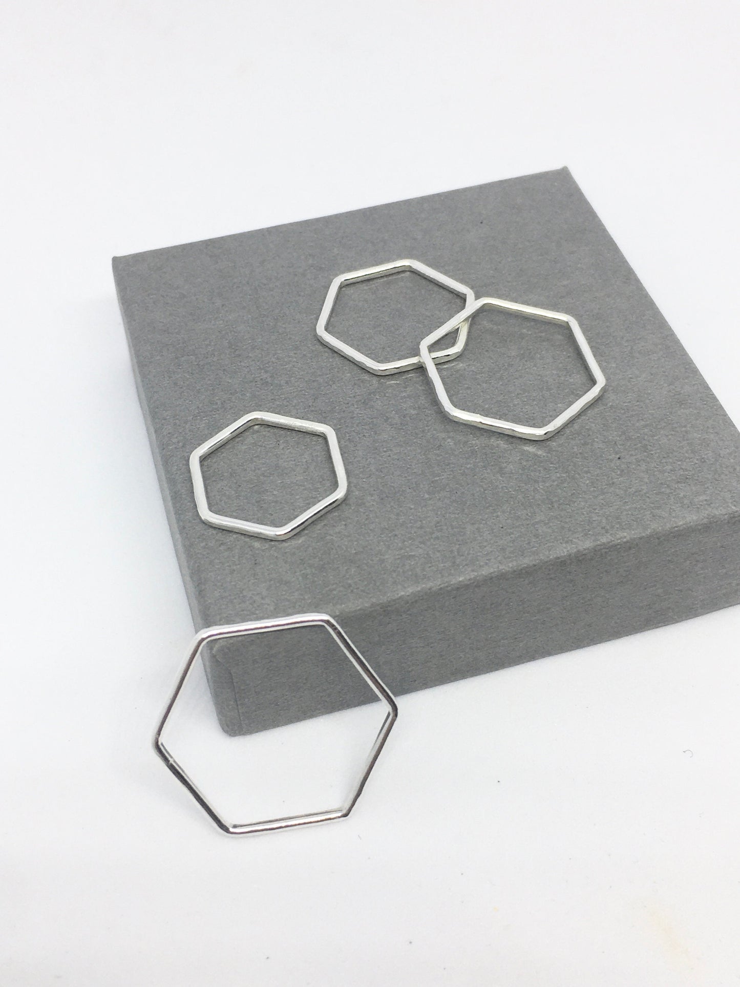 Silver hexagon ring, sterling silver hexagon stacking ring