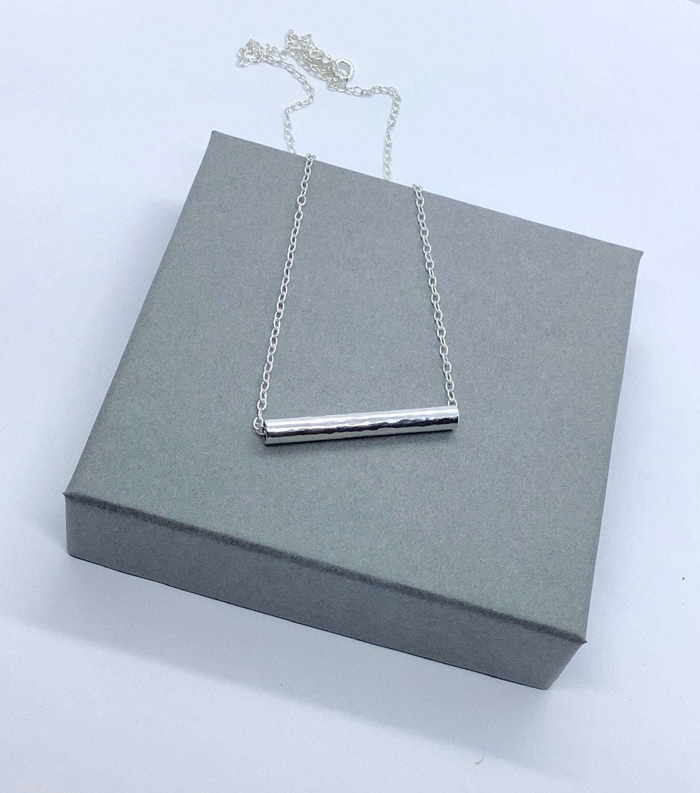 Sterling silver tube bar necklace