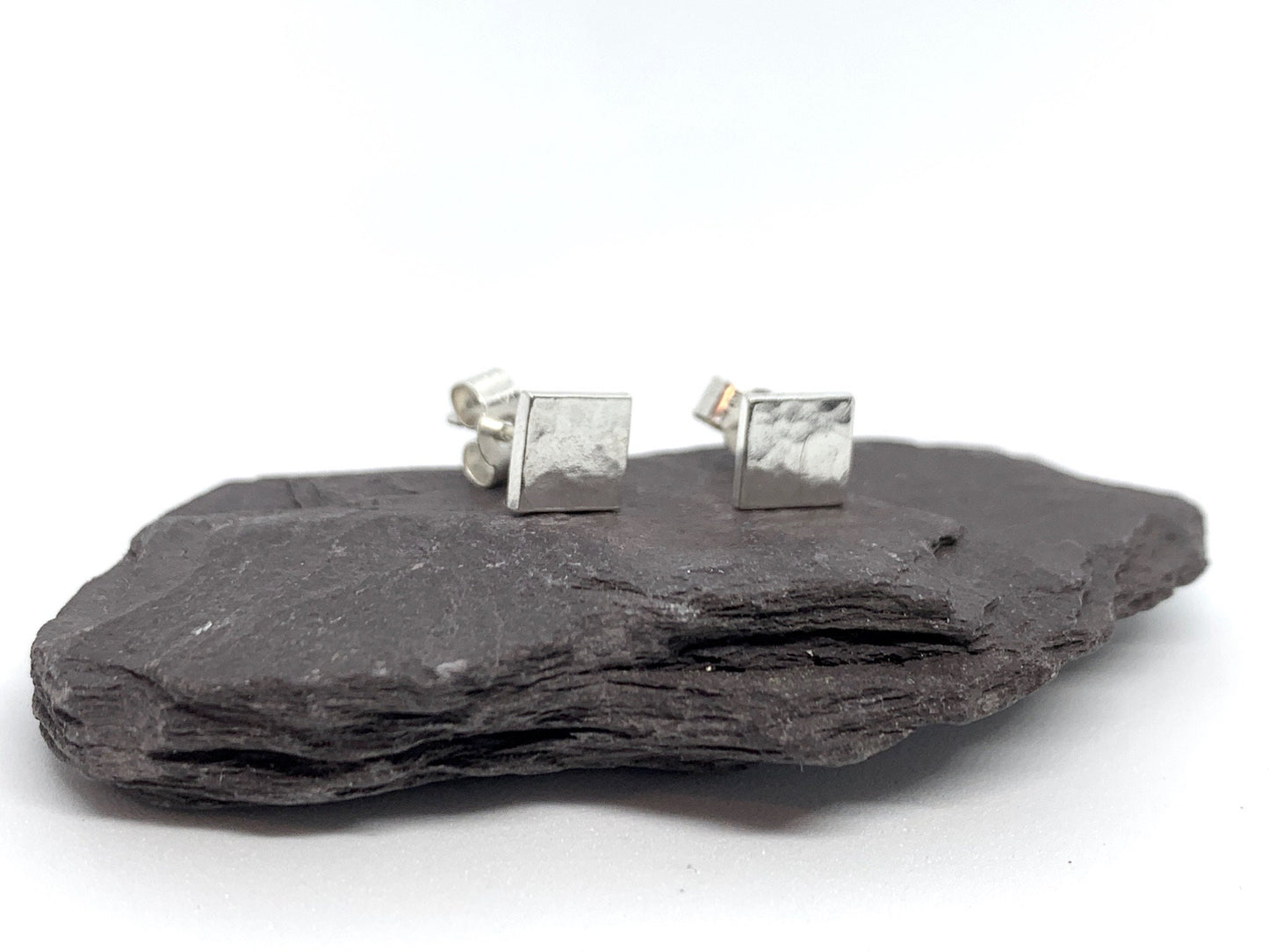 Silver square stud earrings