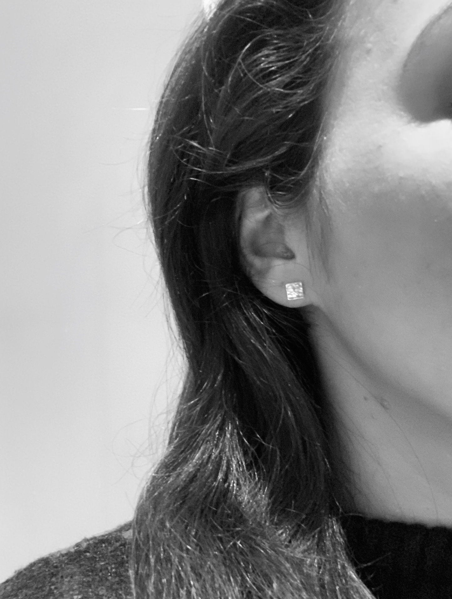 Silver square stud earrings