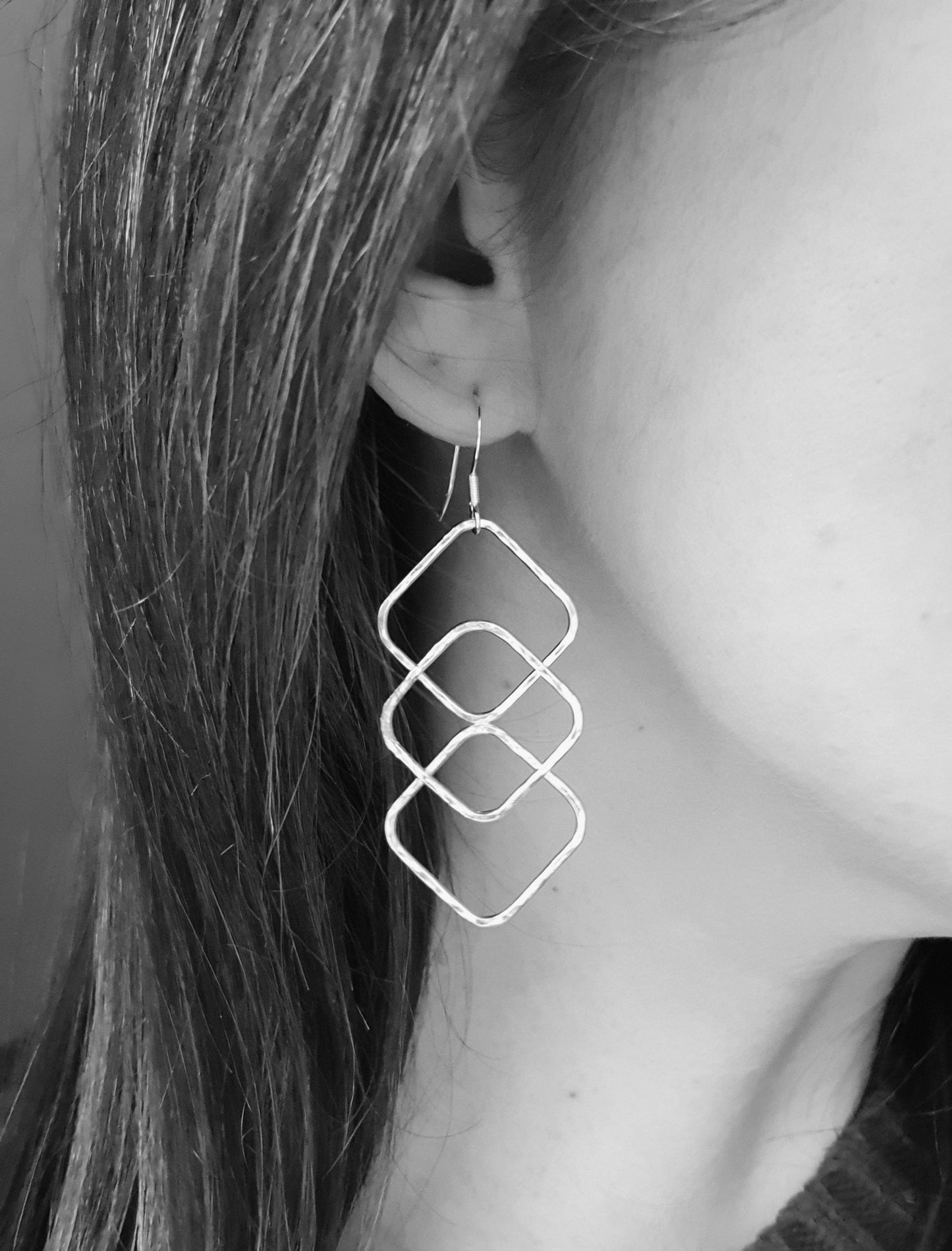 Large silver geometric statement earrings