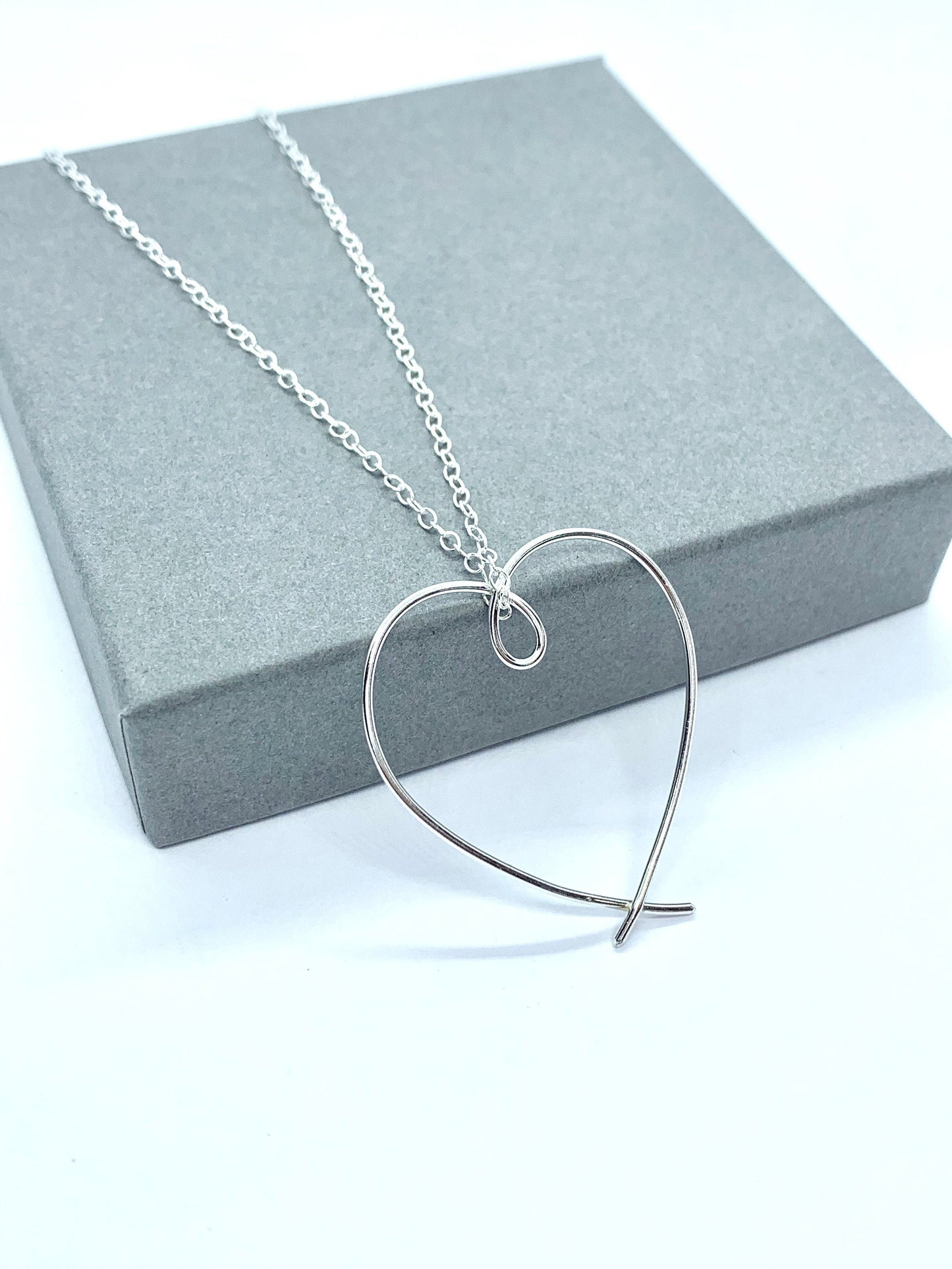 Large sterling silver heart necklace