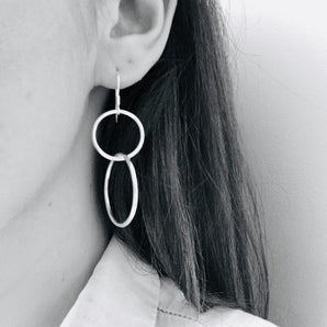 Large silver circle earrings, double circle earrings
