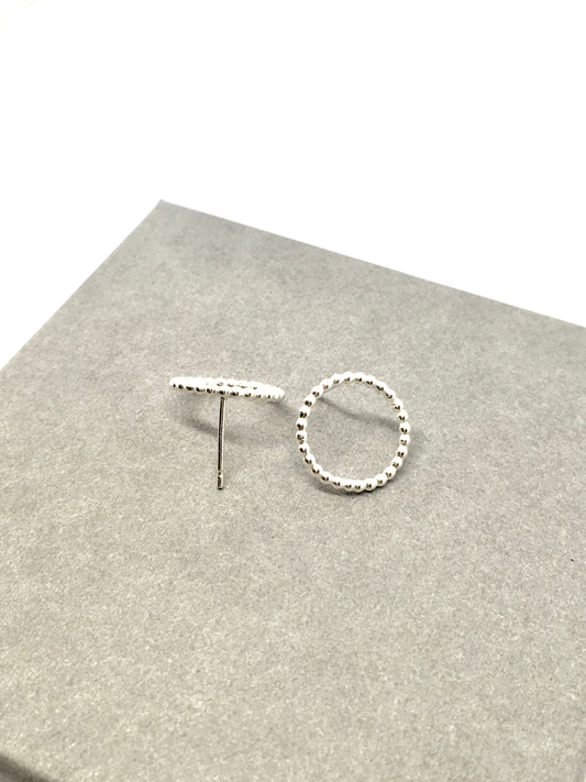 Large beaded silver circle studs