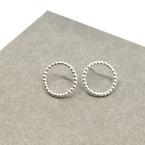 Large beaded silver circle studs