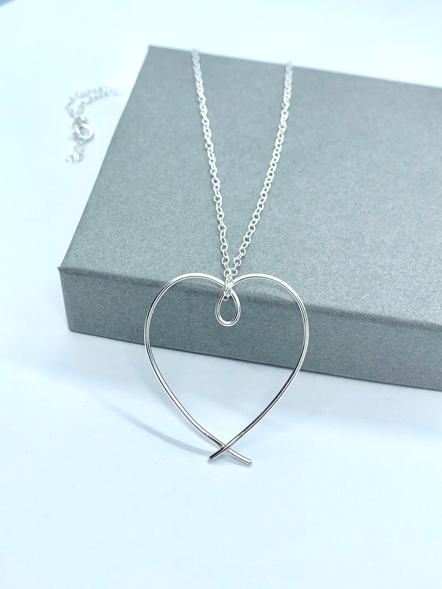 Large sterling silver heart necklace