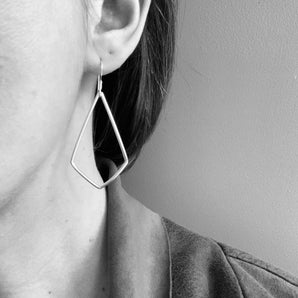 Large silver geometric earrings, silver statement earrings