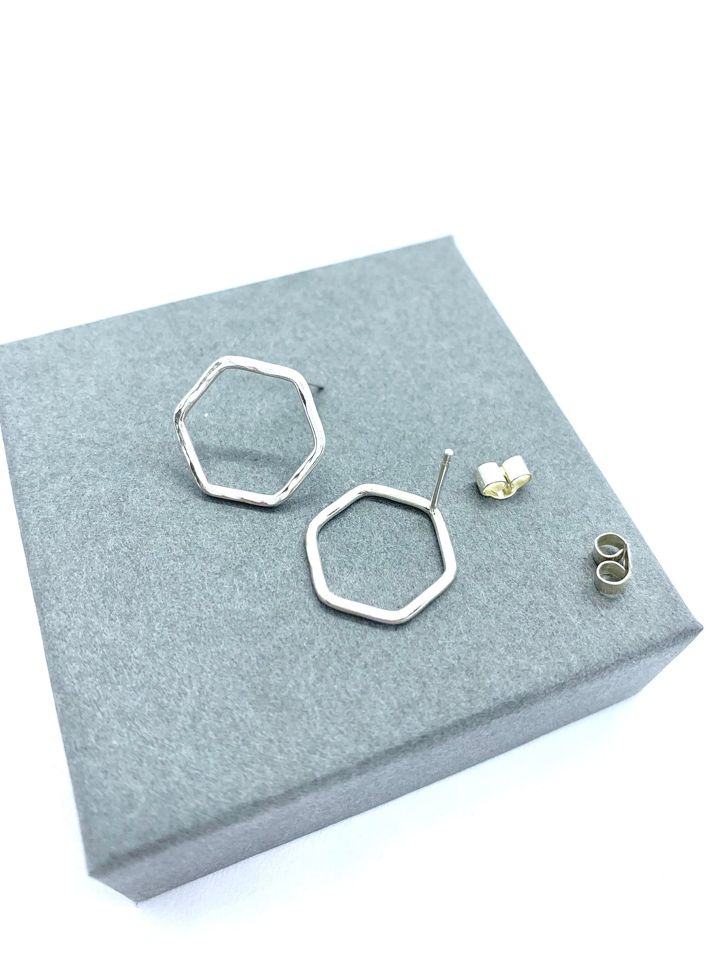 Silver hexagon stud earrings
