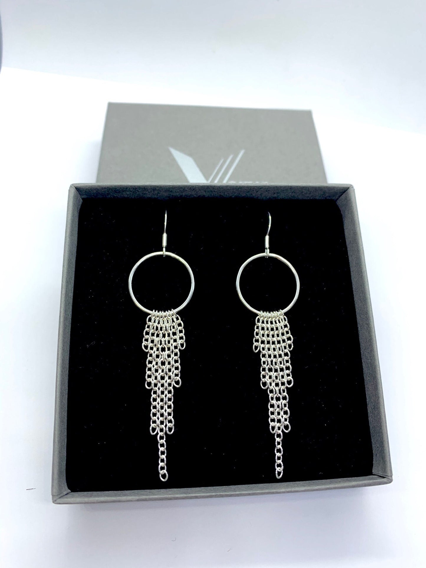 Sterling silver tassel earrings,  boho chain earrings