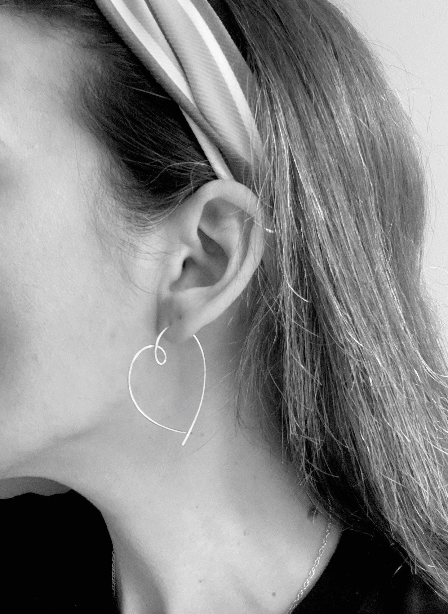 Silver heart threader earrings, heart hoop earrings