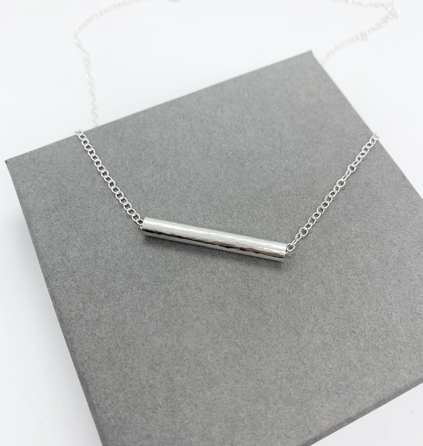Sterling silver tube bar necklace
