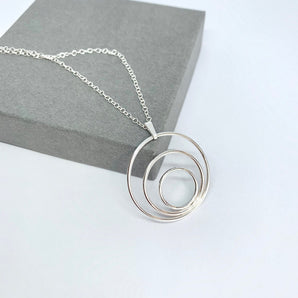Silver three circles necklace, large silver circle necklace