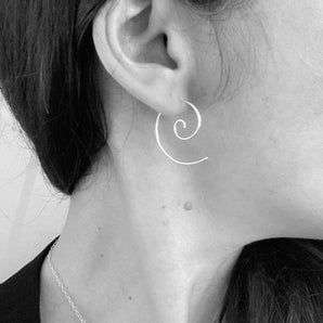 Silver spiral threader earrings, spiral hoop earrings