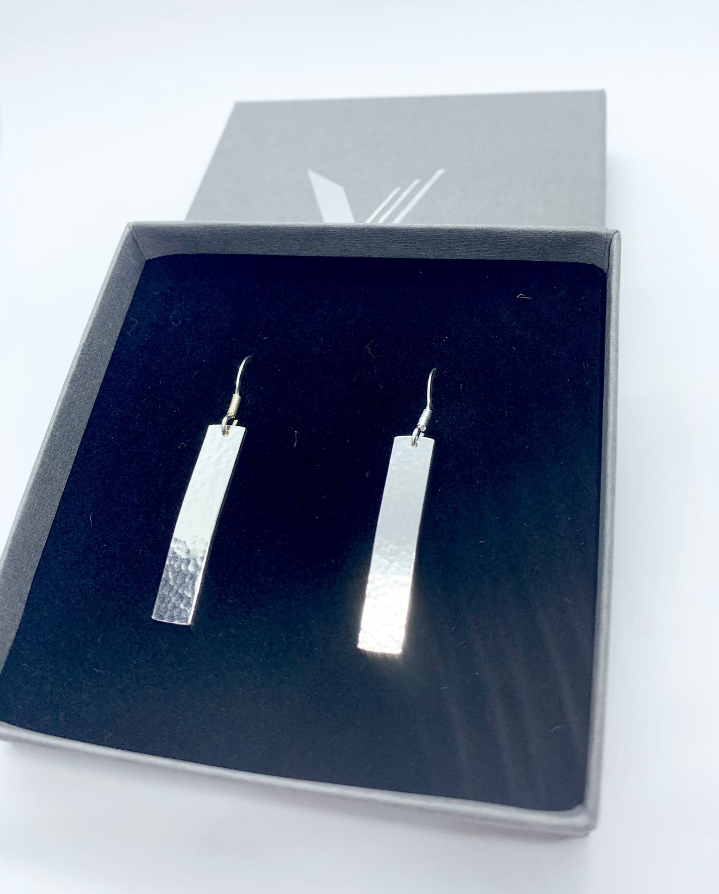Hammered silver bar earrings