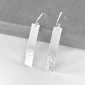 Hammered silver bar earrings