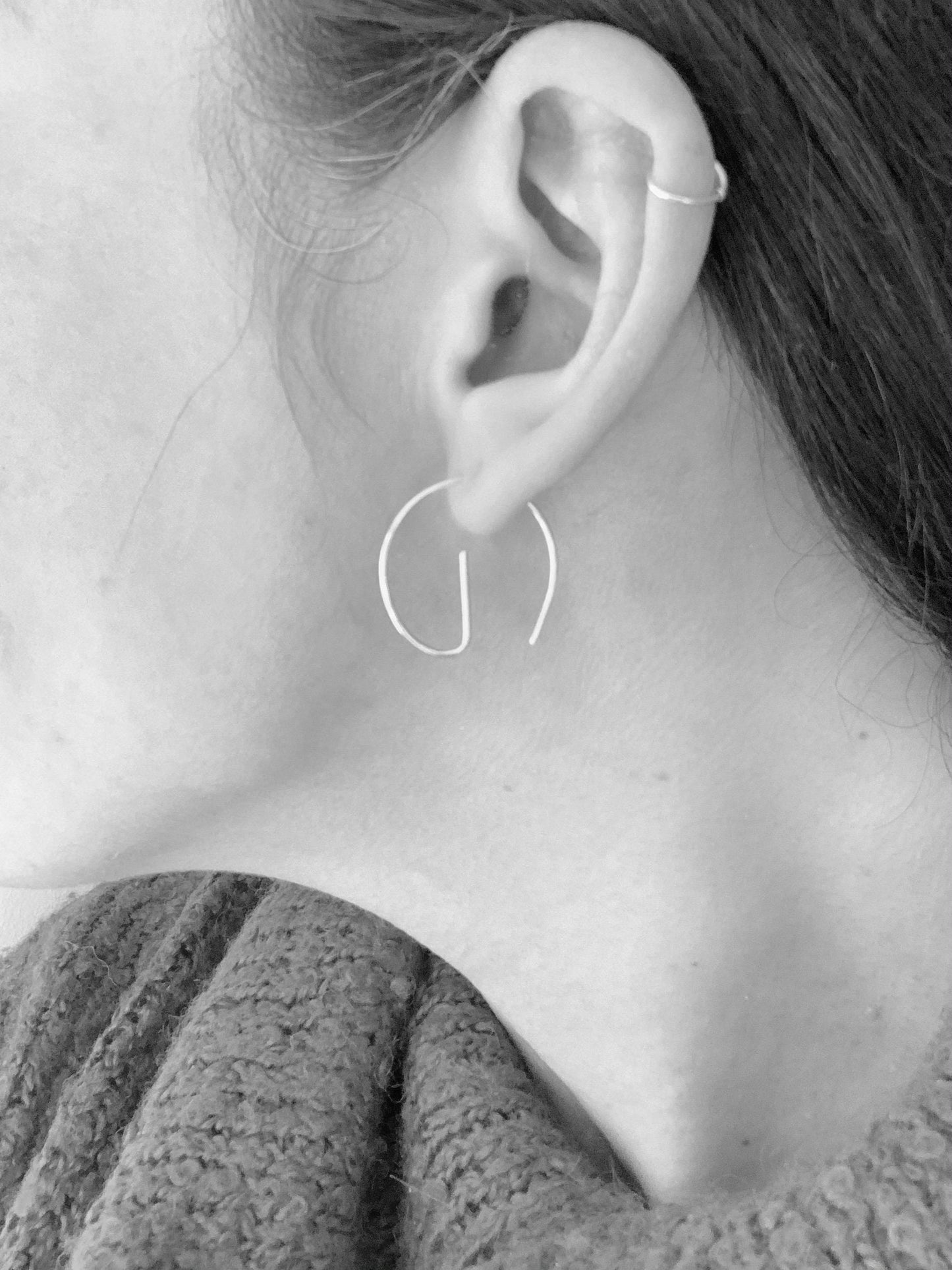 Silver pull through hoop earrings