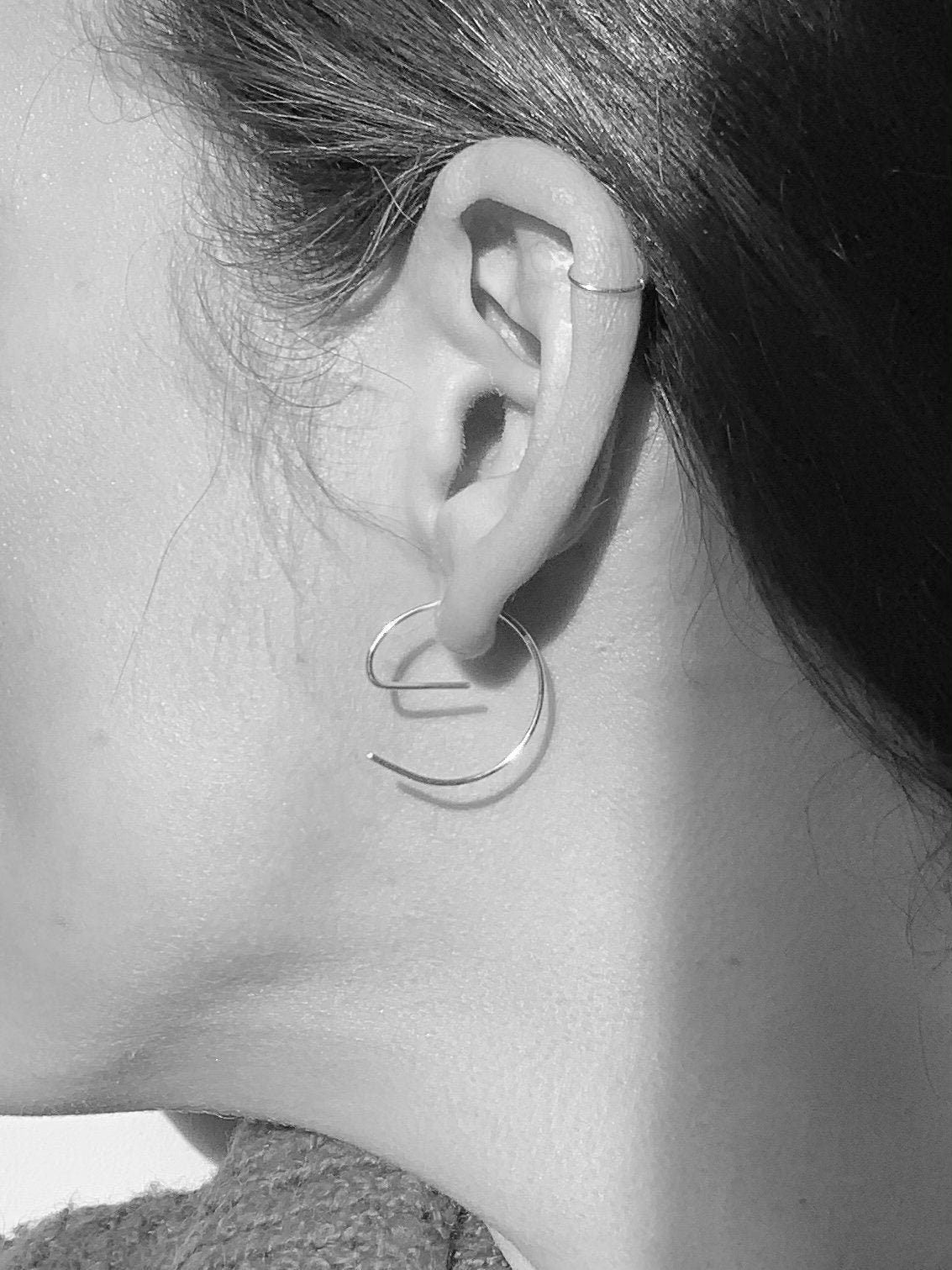 Silver pull through hoop earrings