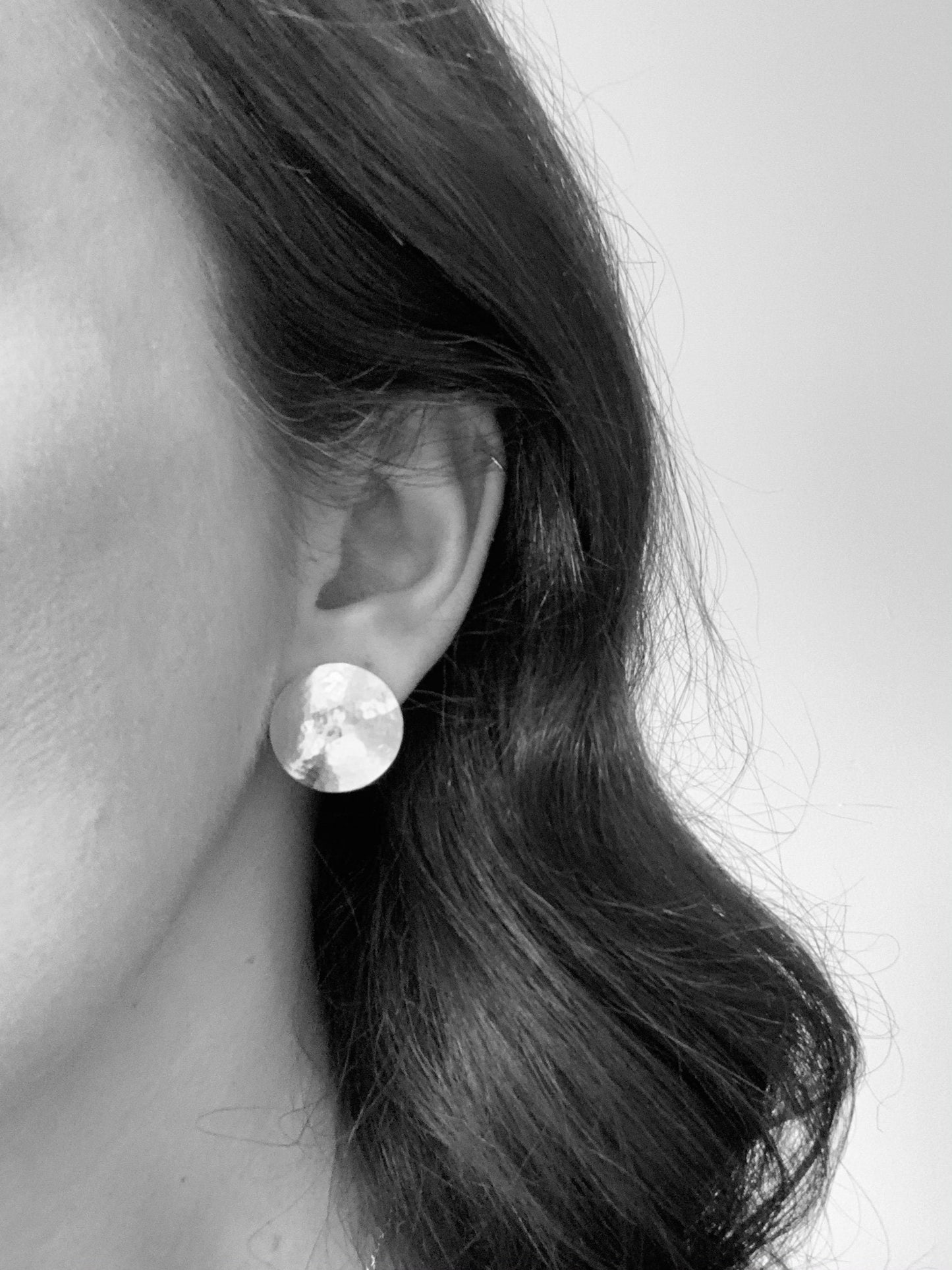 Sterling silver disc stud earrings,  hammered silver disc studs