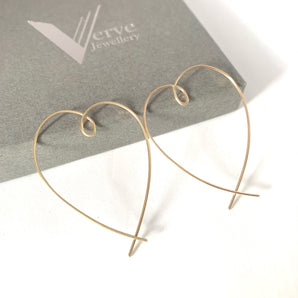 Gold heart threaders earrings
